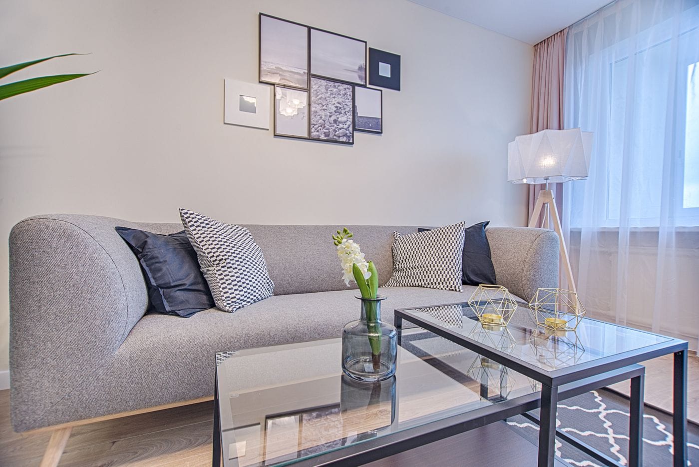 Freshly painted light-gray living room with white trim in a Middletown NY colonial